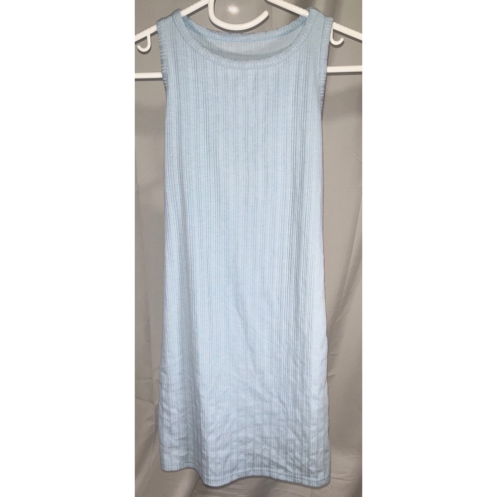 Light Blue Pointelle Ribbed Knit Sleeveless Mini Dress Casual Summer